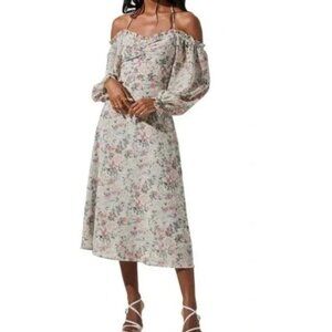 ASTR OFF SHOULDER LONG SLEEVE CINCHED BUST MIDI DRESS XS -worn once
